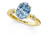 Yellow gold Fancy Blue Oval  Solitaire Twisted Band Prong Set Engagement Ring_63