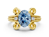 Yellow gold Fancy Blue Oval  Solitaire Twisted Band Scroll Prong Ring_3