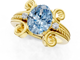 Yellow gold Fancy Blue Oval  Solitaire Twisted Band Scroll Prong Ring_4