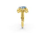 Yellow gold Fancy Blue Oval  Solitaire Twisted Band Scroll Prong Ring_5