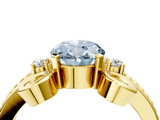 Yellow gold Fancy Blue Oval  Solitaire Twisted Band Scroll Prong Ring_7