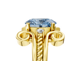 Yellow gold Fancy Blue Oval  Solitaire Twisted Band Scroll Prong Ring_8