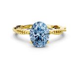 Yellow gold Fancy Blue Oval  Solitaire Twisted Band with Bead Prong Setting_401