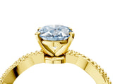 Yellow gold Fancy Blue Oval  Solitaire Twisted Band with Bead Prong Setting_405