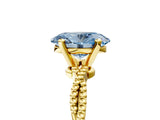 Yellow gold Fancy Blue Oval  Solitaire Twisted Band with Bead Prong Setting_406
