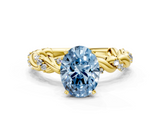 Yellow gold Fancy Blue Oval  Solitaire Twisted Band with Pavé Accents and Four-Prong Setting_3