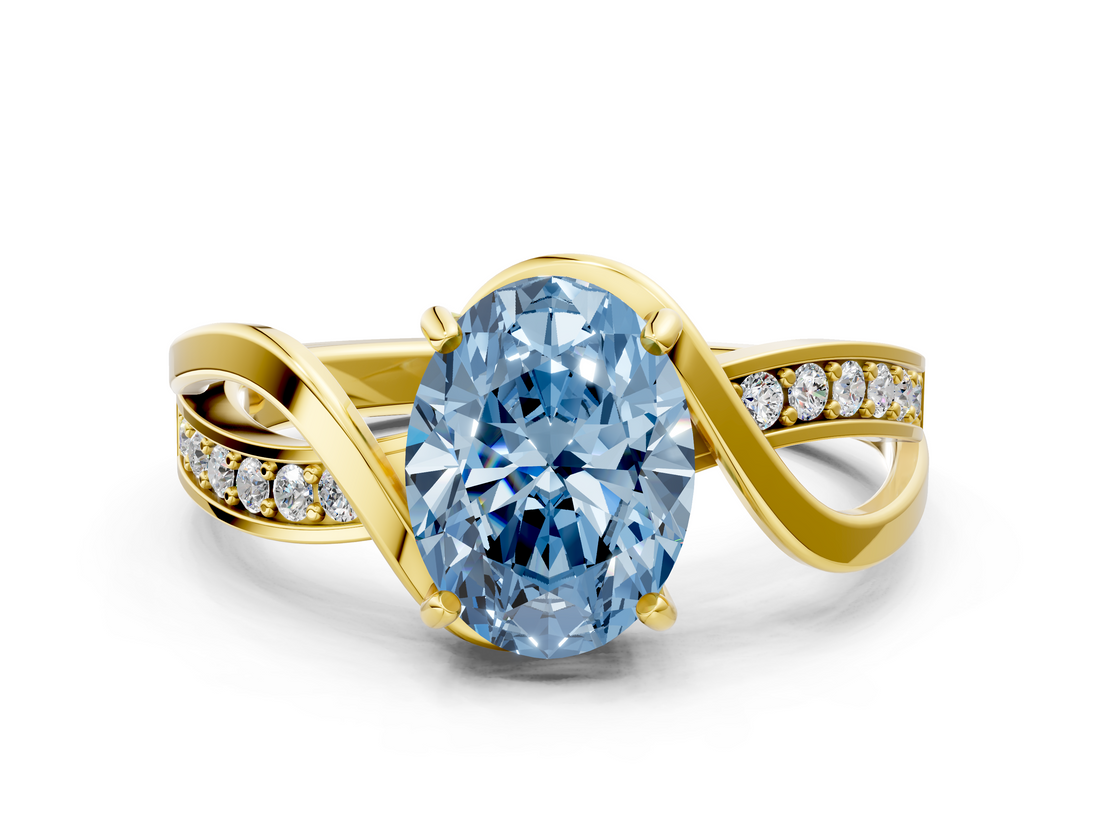 Yellow gold Fancy Blue Oval  Solitaire Twisted Band with Prong Setting_3