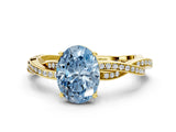 Yellow gold Fancy Blue Oval  Solitaire Twisted Pave Diamond Ring with Four-Prong Setting_80