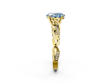 Yellow gold Fancy Blue Oval  Solitaire Vine Band with Milgrain Prong Setting_5