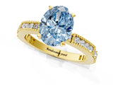 Yellow gold Fancy Blue Oval  Solitaire with Pavé Band and Four-Prong Setting_318
