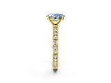 Yellow gold Fancy Blue Oval  Solitaire with Pavé Band and Four-Prong Setting_319