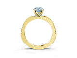 Yellow gold Fancy Blue Oval  Solitaire with Pavé Band and Four-Prong Setting_320