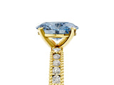 Yellow gold Fancy Blue Oval  Solitaire with Pavé Band and Four-Prong Setting_322