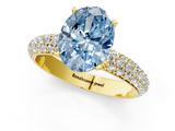 Yellow gold Fancy Blue Oval  Solitaire with Pave Band and Four-Prong Setting_4