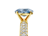 Yellow gold Fancy Blue Oval  Solitaire with Pave Band and Four-Prong Setting_8