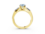 Yellow gold Fancy Blue Oval  Solitaire with Tapered Baguette Side Stones on a Classic Band with Four-Prong Setting_91