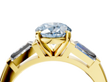 Yellow gold Fancy Blue Oval  Solitaire with Tapered Baguette Side Stones on a Classic Band with Four-Prong Setting_92