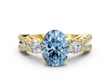 Yellow gold Fancy Blue Oval  Three-Stone Diamond Ring with Pavé Split Shank and Four-Prong Setting_82