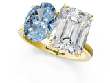 Yellow gold Fancy Blue Oval  and Emerald Cut Toi Moi Ring with Prong Setting_64