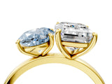 Yellow gold Fancy Blue Oval  and Emerald Cut Toi Moi Ring with Prong Setting_67