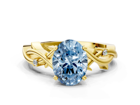Yellow gold Fancy Blue Oval cut Solitaire Twisted Band Prong Setting Ring_188