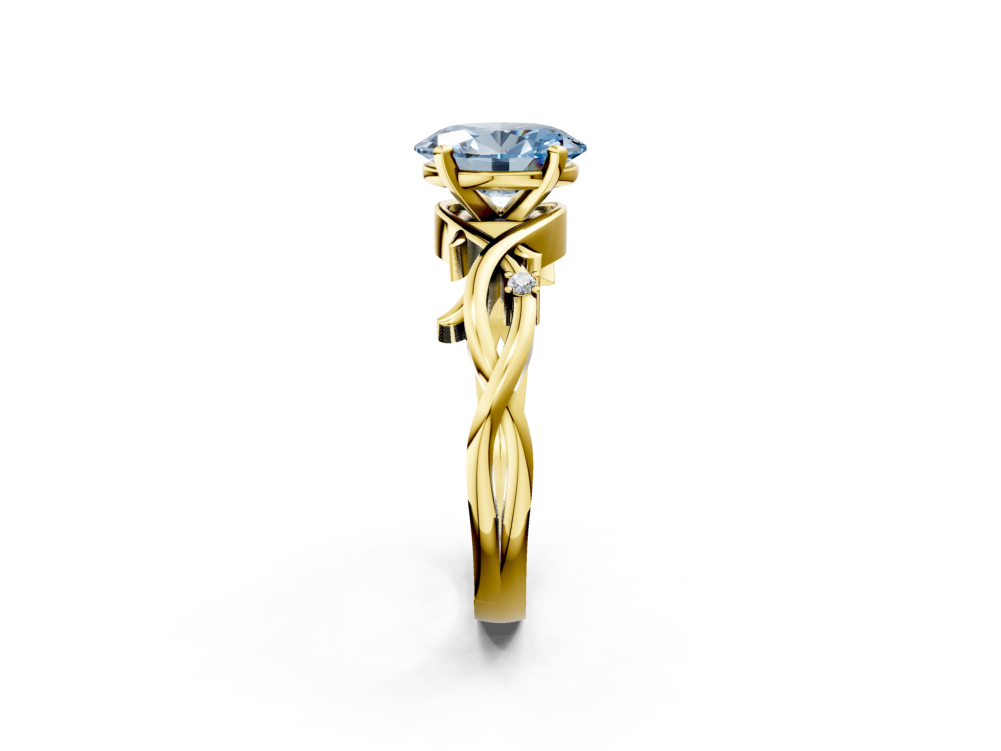 Yellow gold Fancy Blue Oval cut Solitaire Twisted Band Prong Setting Ring_190
