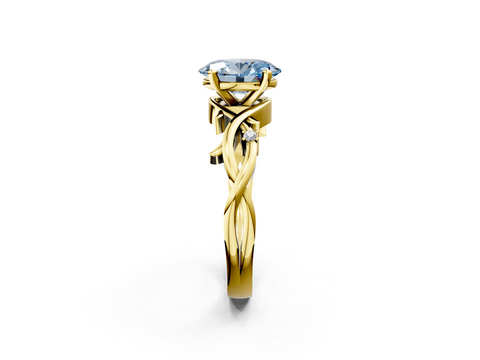 Yellow gold Fancy Blue Oval cut Solitaire Twisted Band Prong Setting Ring_190