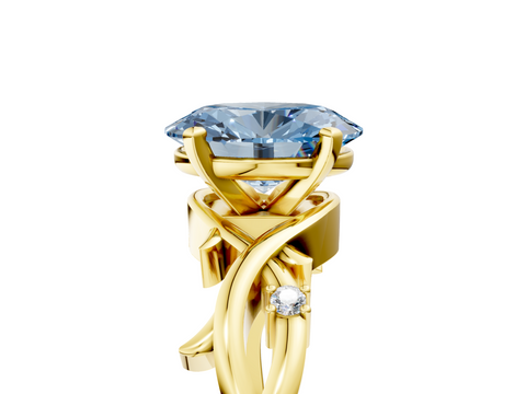 Yellow gold Fancy Blue Oval cut Solitaire Twisted Band Prong Setting Ring_193