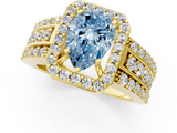 Yellow gold Fancy Blue Pear -Cut Halo Diamond Ring with Split Shank and Four-Prong Setting_88