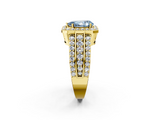 Yellow gold Fancy Blue Pear -Cut Halo Diamond Ring with Split Shank and Four-Prong Setting_89