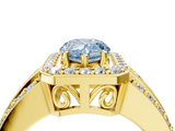 Yellow gold Fancy Blue Pear -Cut Halo Diamond Ring with Split Shank and Four-Prong Setting_91