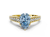 Yellow gold Fancy Blue Pear  Brilliant Cut Diamond Engagement Ring with Pavé Band and Four-Prong Setting_48