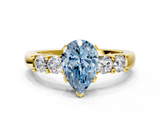 Yellow gold Fancy Blue Pear  Brilliant Cut Diamond Five-Stone Prong Set Engagement Ring with Channel Band_3