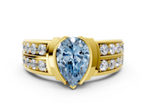 Yellow gold Fancy Blue Pear  Brilliant Diamond Channel Set Wide Band Ring with Bezel Setting_20