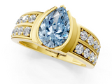Yellow gold Fancy Blue Pear  Brilliant Diamond Channel Set Wide Band Ring with Bezel Setting_21