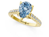 Yellow gold Fancy Blue Pear  Brilliant Diamond Solitaire with Pavé Band and Four-Prong Setting 1
