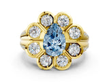 Yellow gold Fancy Blue Pear  Brilliant Flower Halo Diamond Split Shank Ring_21