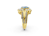 Yellow gold Fancy Blue Pear  Brilliant Flower Halo Diamond Split Shank Ring_23