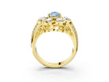 Yellow gold Fancy Blue Pear  Brilliant Flower Halo Diamond Split Shank Ring_24