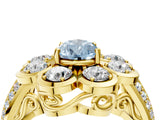 Yellow gold Fancy Blue Pear  Brilliant Flower Halo Diamond Split Shank Ring_25