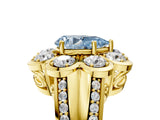 Yellow gold Fancy Blue Pear  Brilliant Flower Halo Diamond Split Shank Ring_26