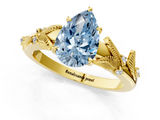 Yellow gold Fancy Blue Pear  Brilliant Solitaire with Leaf Motif Band and Four-Prong Setting_64