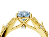 Yellow gold Fancy Blue Pear  Brilliant Solitaire with Leaf Motif Band and Four-Prong Setting_67