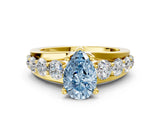 Yellow gold Fancy Blue Pear  Brilliant Solitaire with Side Stones on a Pave Band and Four-Prong Setting_24