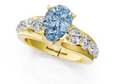 Yellow gold Fancy Blue Pear  Brilliant Solitaire with Side Stones on a Pave Band and Four-Prong Setting_25