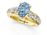Yellow gold Fancy Blue Pear  Brilliant Solitaire with Side Stones on a Pave Band and Four-Prong Setting_50