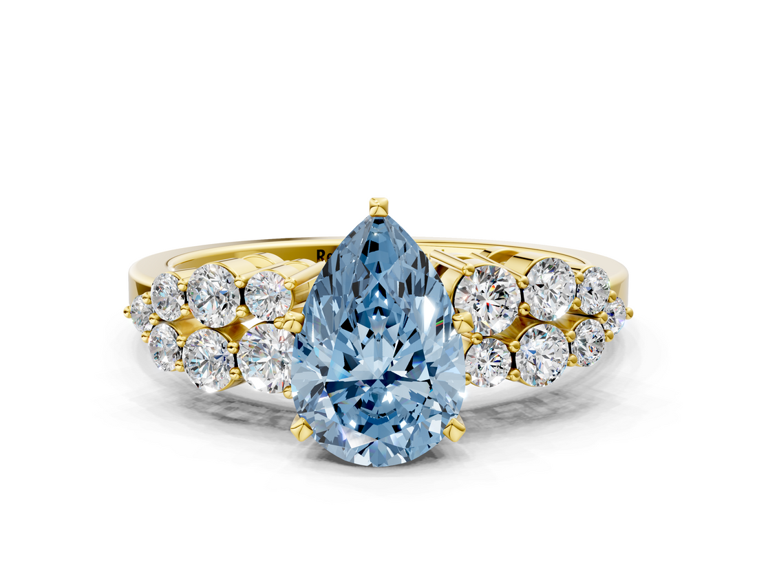 Yellow gold Fancy Blue Pear  Cluster Diamond Engagement Ring with Pavé Band and Four-Prong Setting_75