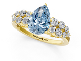 Yellow gold Fancy Blue Pear  Cluster Diamond Engagement Ring with Pavé Band and Four-Prong Setting_76