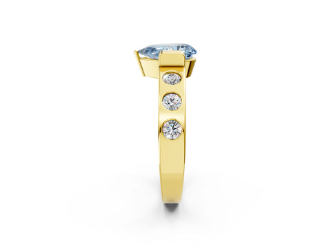 Yellow gold Fancy Blue Pear Cut Brilliant Channel-Set Diamond Ring with Bezel Prong Setting_2