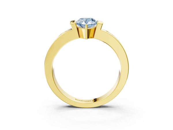 Yellow gold Fancy Blue Pear Cut Brilliant Channel-Set Diamond Ring with Bezel Prong Setting